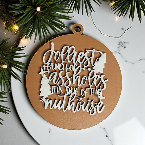 Funny Sarcastic Christmas Ornament Wooden Jolliest Bunch 12 Colors Holiday Gift BandsCo Straps