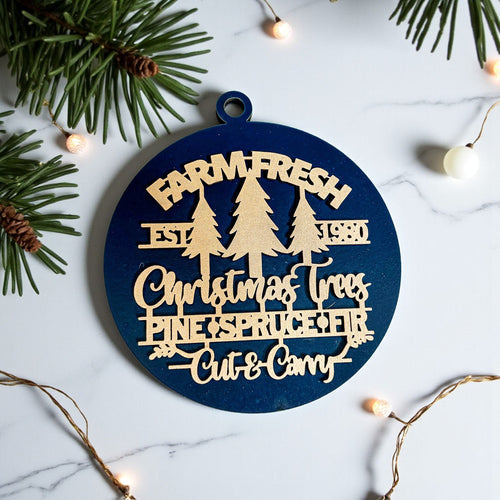 Farm Fresh Wooden Christmas Tree Ornament - Vintage Farmhouse Rustic Tree Trio BandsCo Straps
