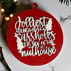 Funny Sarcastic Christmas Ornament Wooden Jolliest Bunch 12 Colors Holiday Gift BandsCo Straps