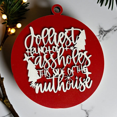 Funny Sarcastic Christmas Ornament Wooden Jolliest Bunch 12 Colors Holiday Gift BandsCo Straps