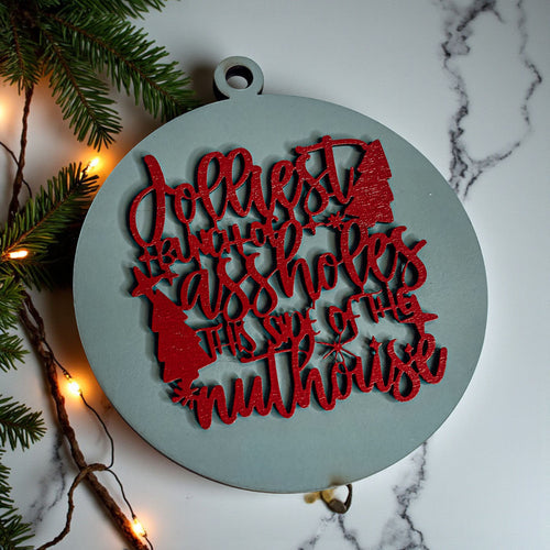 Funny Sarcastic Christmas Ornament Wooden Jolliest Bunch 12 Colors Holiday Gift BandsCo Straps