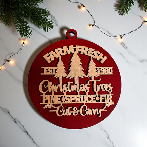 Farm Fresh Wooden Christmas Tree Ornament - Vintage Farmhouse Rustic Tree Trio BandsCo Straps