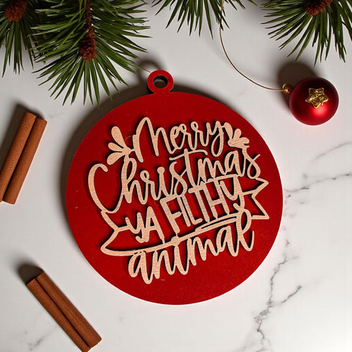 Christmas Ornament Merry Christmas Ya Filthy Animal Wooden 3D 12 Colors BandsCo Straps
