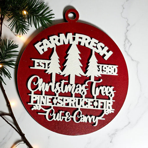 Farm Fresh Wooden Christmas Tree Ornament - Vintage Farmhouse Rustic Tree Trio BandsCo Straps