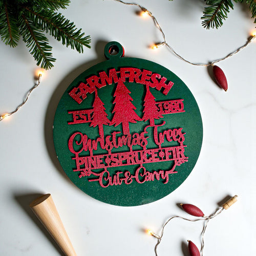 Farm Fresh Wooden Christmas Tree Ornament - Vintage Farmhouse Rustic Tree Trio BandsCo Straps