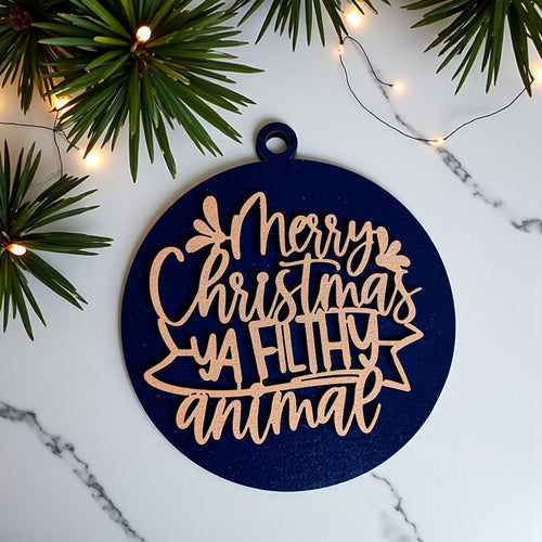 Christmas Ornament Merry Christmas Ya Filthy Animal Wooden 3D 12 Colors BandsCo Straps