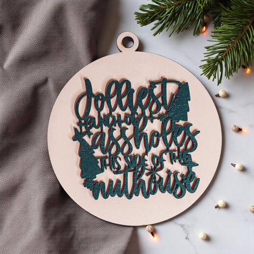 Funny Sarcastic Christmas Ornament Wooden Jolliest Bunch 12 Colors Holiday Gift BandsCo Straps