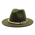 White Elegant Wide Brim Simple Hat Summer Women Lady Retro Wide Brim Hat Charming Fedora Hat Solid Color Fedoras Hat With Chain Men Women Cotton Comfortable Jazz Cap 56-58cm