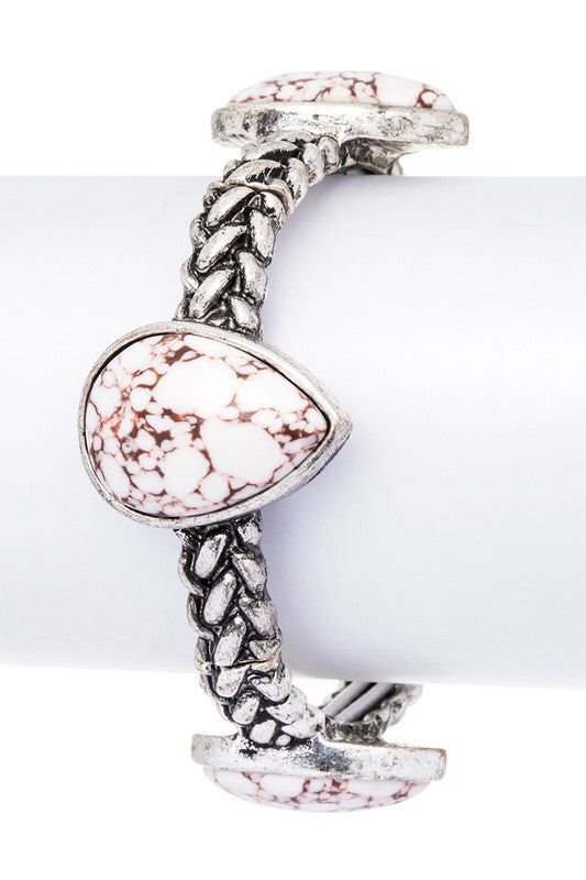 White Howlite Teardrop Stretch Bracelet Boho Chic Style