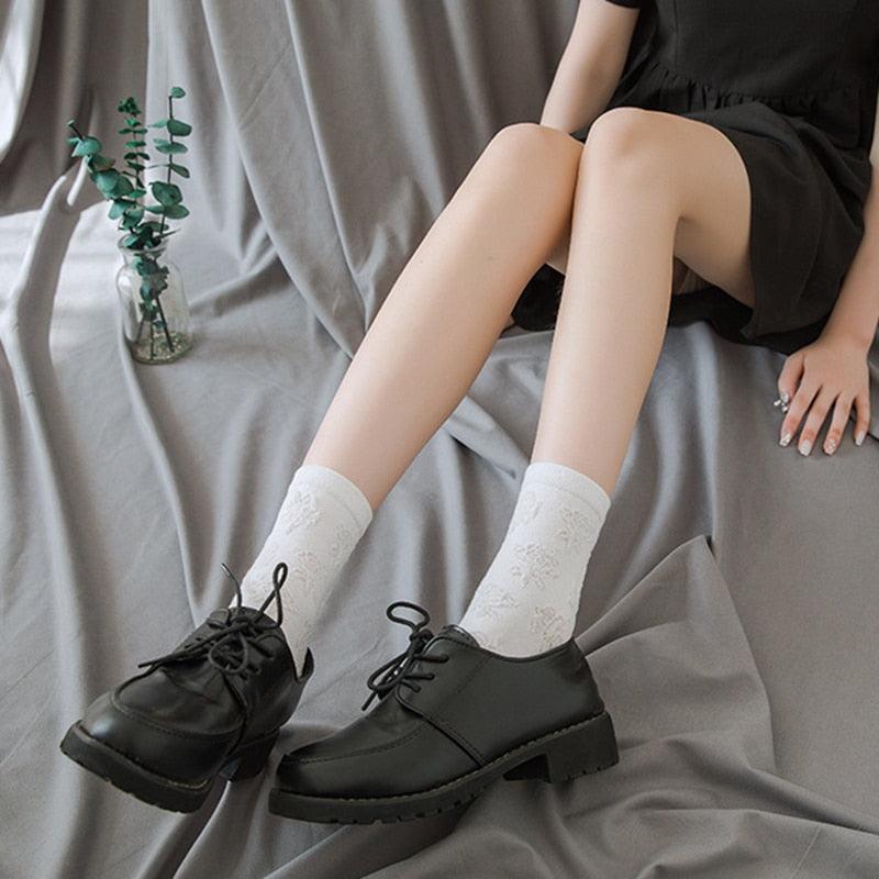 White Lace Socks Women Heart Bowknot Cotton Socks Femme Sweet Socks Ankle Socks Dress Socks For Women Stevvex