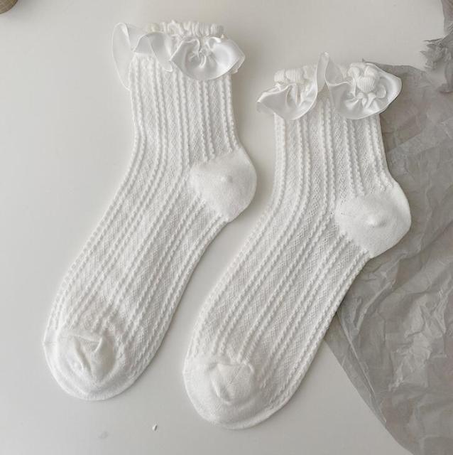 White Lace Socks Women Heart Bowknot Cotton Socks Femme Sweet Socks Ankle Socks Dress Socks For Women Stevvex