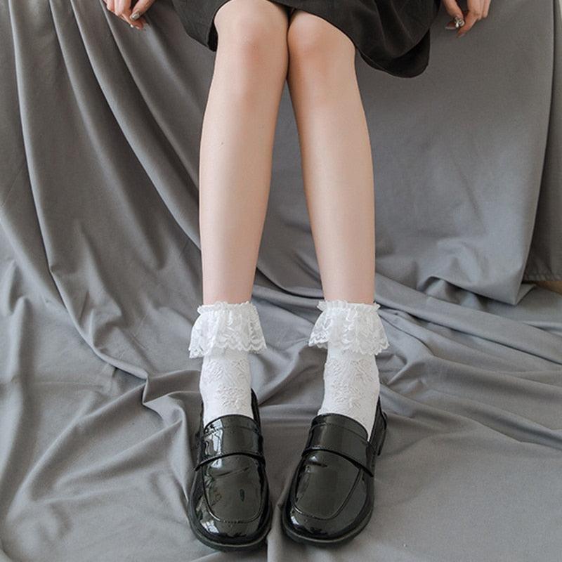 White Lace Socks Women Heart Bowknot Cotton Socks Femme Sweet Socks Ankle Socks Dress Socks For Women Stevvex