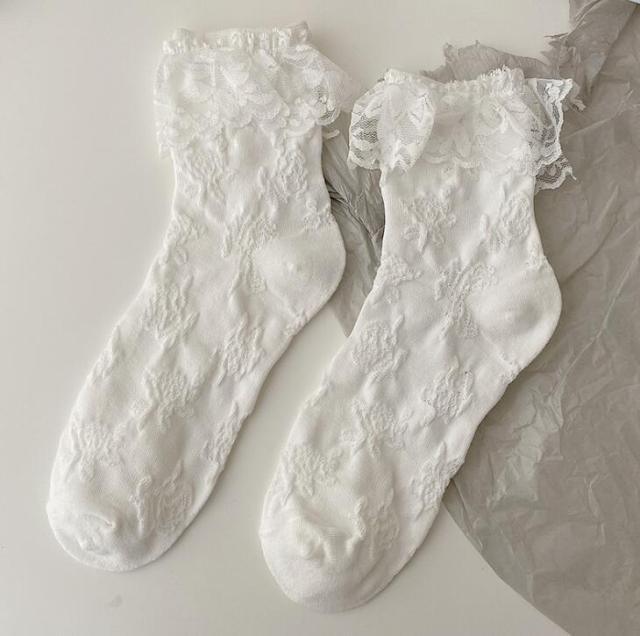 White Lace Socks Women Heart Bowknot Cotton Socks Femme Sweet Socks Ankle Socks Dress Socks For Women Stevvex
