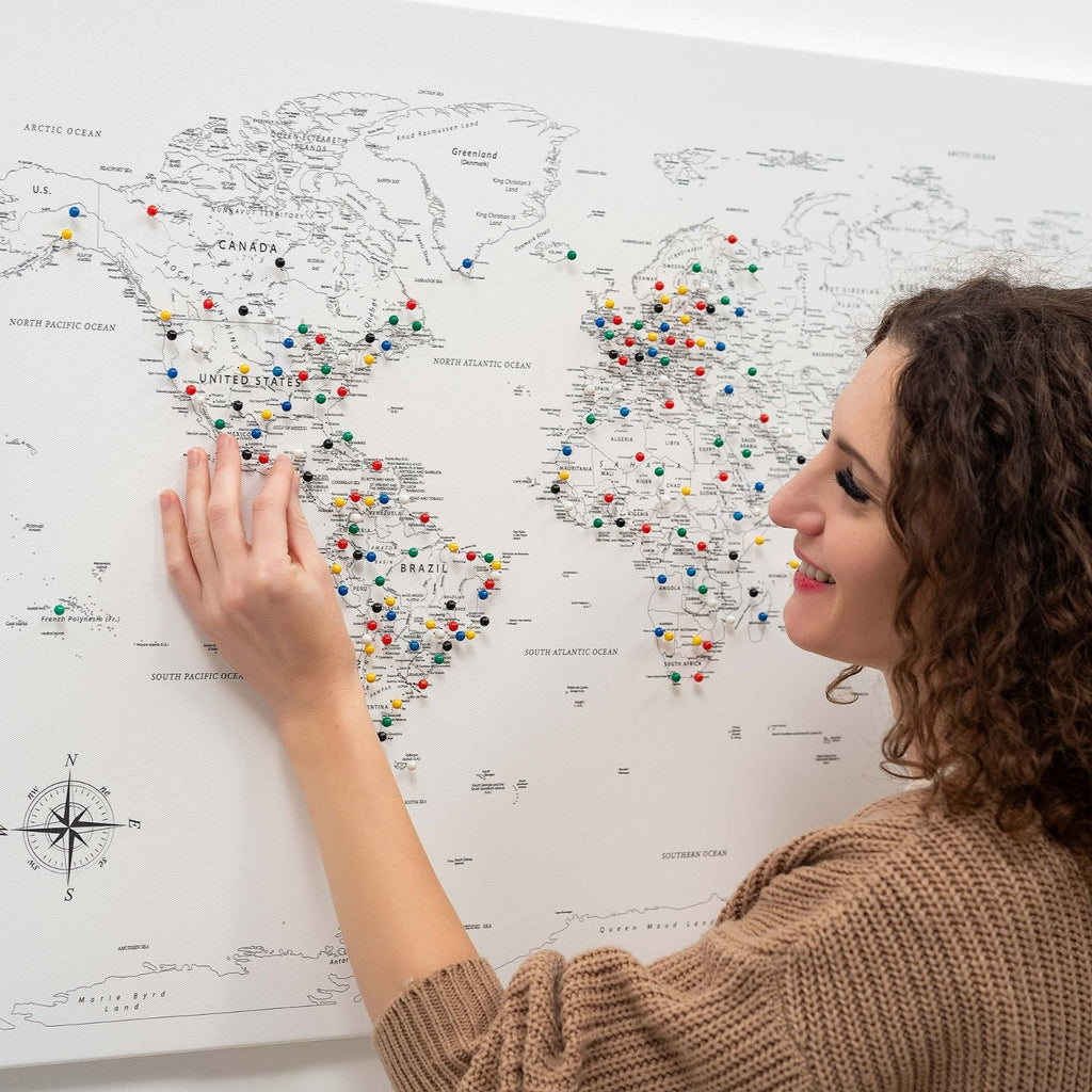 World Map on Canvas - White - SJB-DIAMOND ELITES
