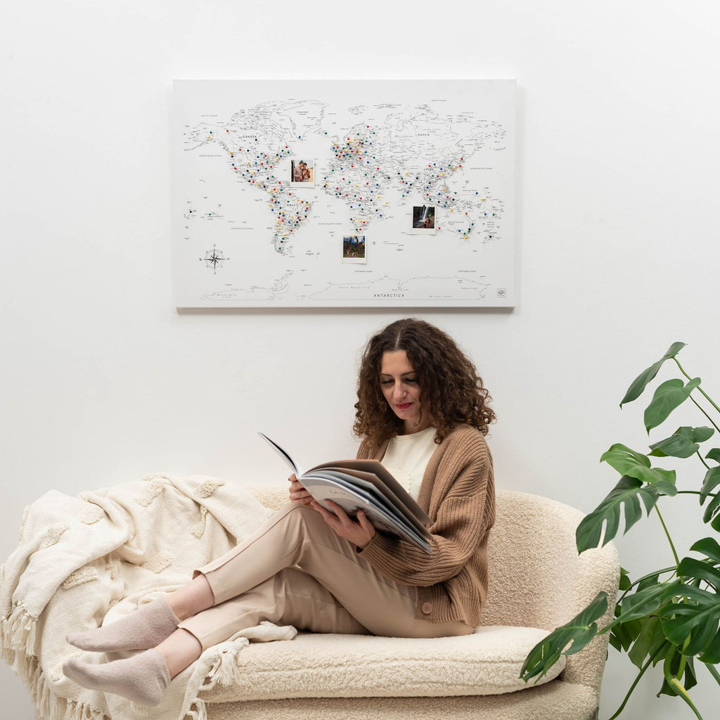 World Map on Canvas - White - SJB-DIAMOND ELITES