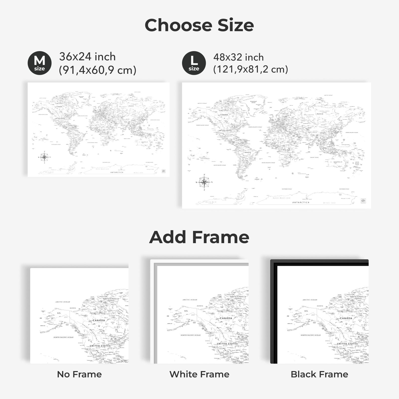 World Map on Canvas - White - SJB-DIAMOND ELITES