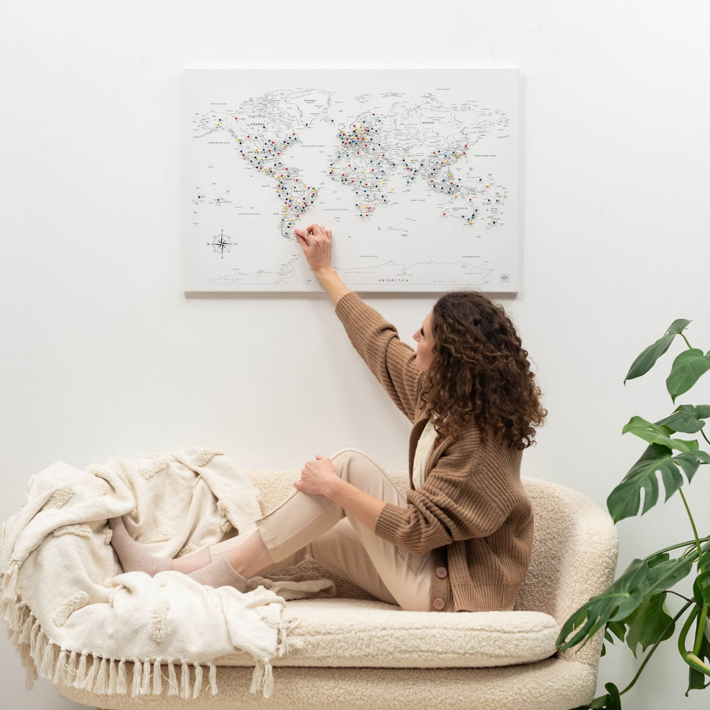 World Map on Canvas - White - SJB-DIAMOND ELITES