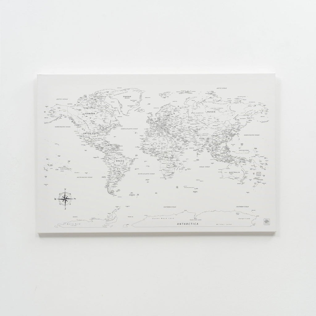 World Map on Canvas - White - SJB-DIAMOND ELITES
