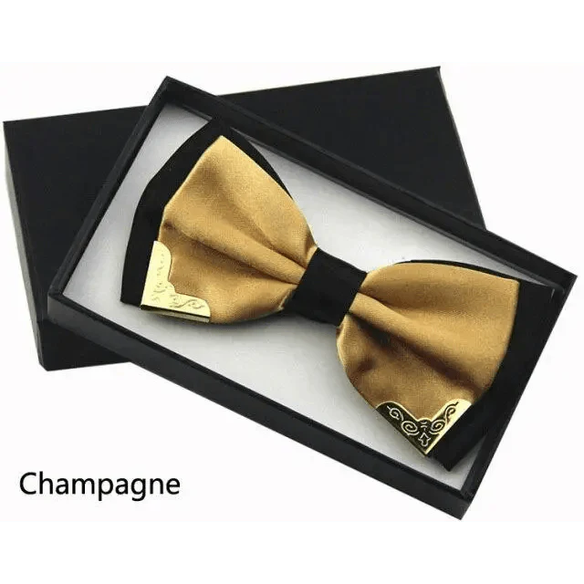 White Men Elegant Polyester Butterfly Bowtie Metal Corners Wedding Bowtie Party Bow Ties Stevvex