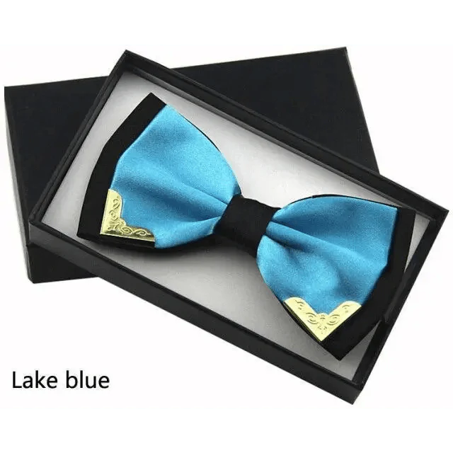 White Men Elegant Polyester Butterfly Bowtie Metal Corners Wedding Bowtie Party Bow Ties Stevvex
