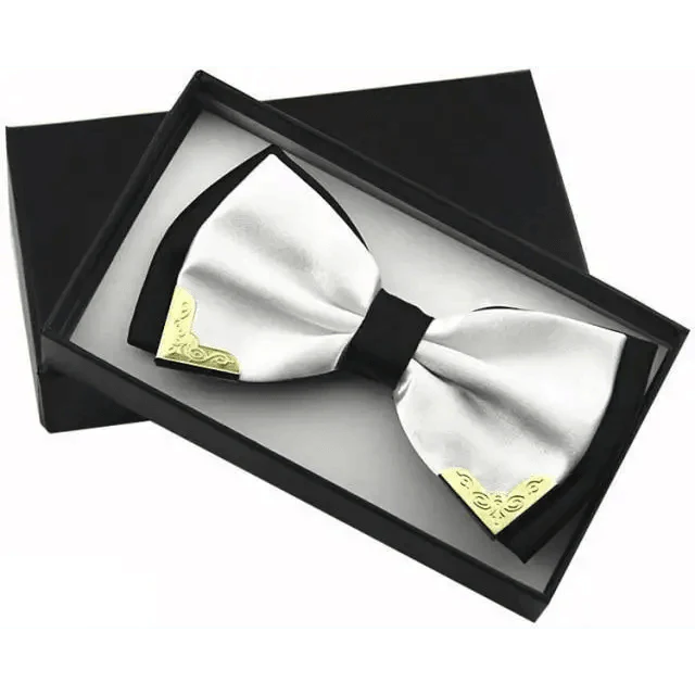 White Men Elegant Polyester Butterfly Bowtie Metal Corners Wedding Bowtie Party Bow Ties Stevvex
