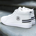 White Men Winter Plush Shoes Boys Comfort Sneakers Leather High Top Sneakers Trendy Style Casual Shoes Fashion Sneakers Breathable Comfort Walking Shoes For Mens Stevvex
