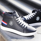 White Men Winter Plush Shoes Boys Comfort Sneakers Leather High Top Sneakers Trendy Style Casual Shoes Fashion Sneakers Breathable Comfort Walking Shoes For Mens Stevvex