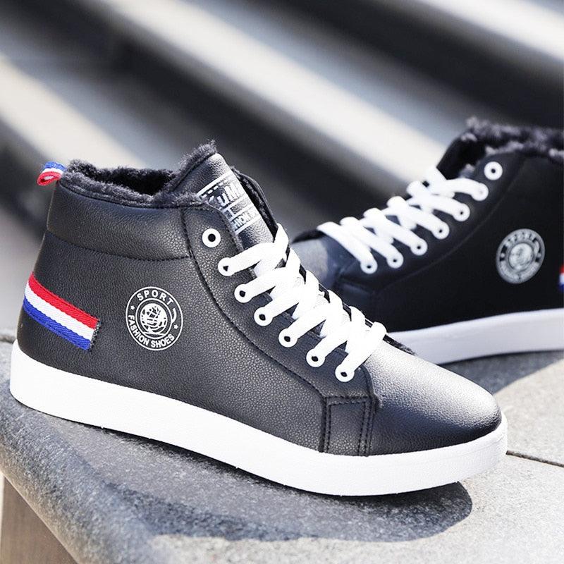 White Men Winter Plush Shoes Boys Comfort Sneakers Leather High Top Sneakers Trendy Style Casual Shoes Fashion Sneakers Breathable Comfort Walking Shoes For Mens Stevvex