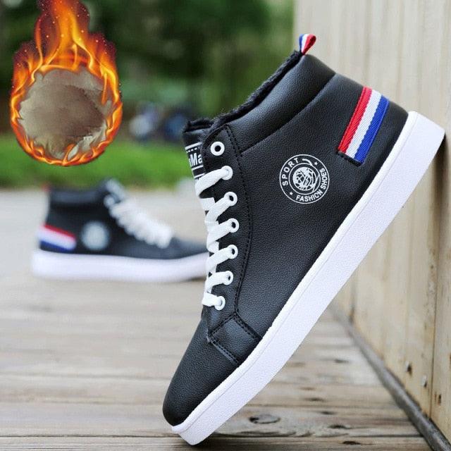 White Men Winter Plush Shoes Boys Comfort Sneakers Leather High Top Sneakers Trendy Style Casual Shoes Fashion Sneakers Breathable Comfort Walking Shoes For Mens Stevvex