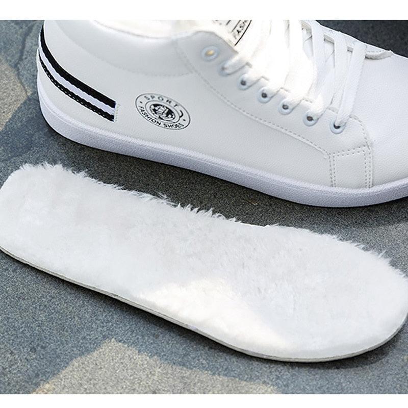 White Men Winter Plush Shoes Boys Comfort Sneakers Leather High Top Sneakers Trendy Style Casual Shoes Fashion Sneakers Breathable Comfort Walking Shoes For Mens Stevvex