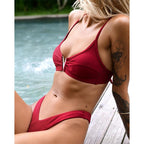 White Push Up Woman Swimsuit Bikini Set Two Piece Smocked Swimsuits Ruffle Off Shoulder Bathing Suit With High Waist Bottoms New Summer Beach Bikini Set Solid Swimming Suit For Women Swimwear Bathing Suit Stevvex