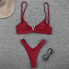 White Push Up Woman Swimsuit Bikini Set Two Piece Smocked Swimsuits Ruffle Off Shoulder Bathing Suit With High Waist Bottoms New Summer Beach Bikini Set Solid Swimming Suit For Women Swimwear Bathing Suit Stevvex
