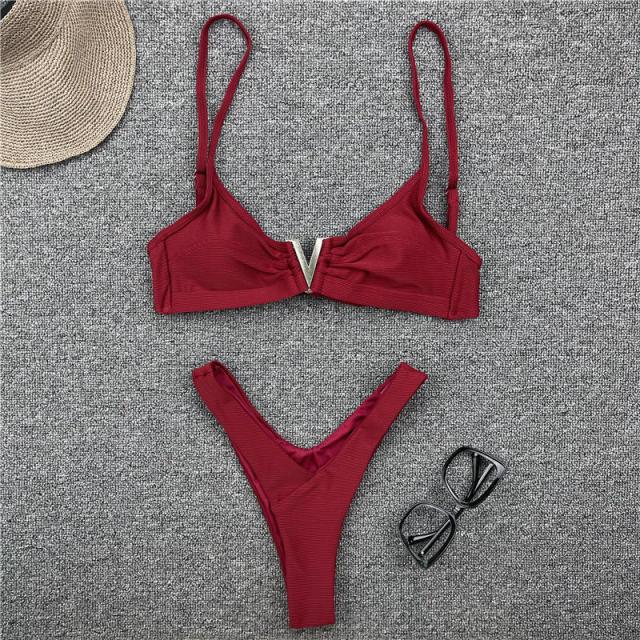 White Push Up Woman Swimsuit Bikini Set Two Piece Smocked Swimsuits Ruffle Off Shoulder Bathing Suit With High Waist Bottoms New Summer Beach Bikini Set Solid Swimming Suit For Women Swimwear Bathing Suit Stevvex