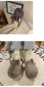 White Slippers For Women Fuzzy Cute Antlers Warm Animal Memory Foam Plush Women Men Indoor Outdoor Bedroom Slippers Fur Home Slippers For Women Memory Foam Anti-Slip Cozy Fluffy Outdoor Indoor Warm Slippers