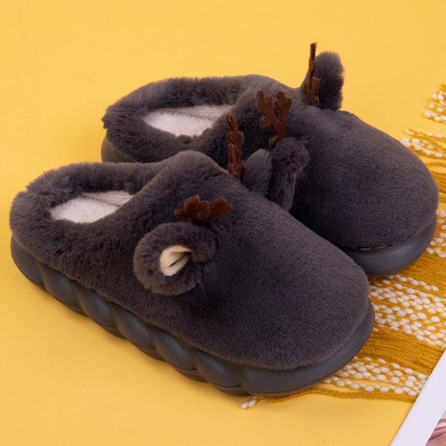 White Slippers For Women Fuzzy Cute Antlers Warm Animal Memory Foam Plush Women Men Indoor Outdoor Bedroom Slippers Fur Home Slippers For Women Memory Foam Anti-Slip Cozy Fluffy Outdoor Indoor Warm Slippers