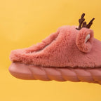 White Slippers For Women Fuzzy Cute Antlers Warm Animal Memory Foam Plush Women Men Indoor Outdoor Bedroom Slippers Fur Home Slippers For Women Memory Foam Anti-Slip Cozy Fluffy Outdoor Indoor Warm Slippers