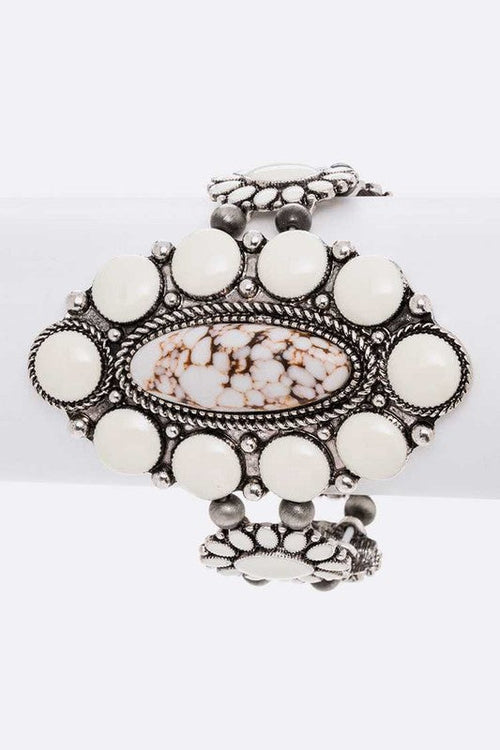 Pink Stone Western Stretch Bracelet Silver Concho Boho