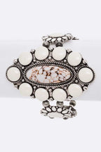 Pink Stone Western Stretch Bracelet Silver Concho Boho