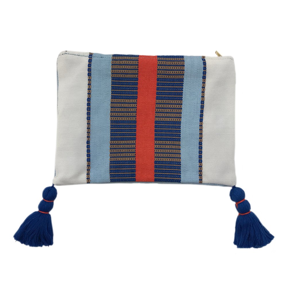 White Striped Handwoven Backstrap Clutch - Guatemalan Artisan Small Boho Purse BandsCo Straps
