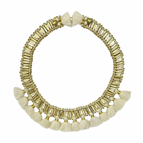 Tassel Collar Necklace Boho Statement Temple-Inspired Cotton Tassel