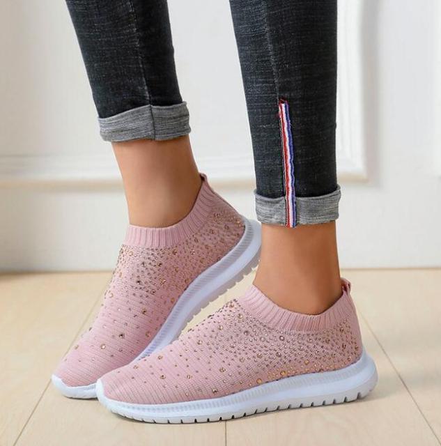 White Womens Crystal Sneakers Spring Autumn Casual Zipper Flat Shoes Non-slip Breathable Outdoor Espadrilles Breathable Mesh Simple Design Slip-On Shoes Women Mesh Casual Espadrilles Stevvex