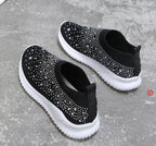 White Womens Crystal Sneakers Spring Autumn Casual Zipper Flat Shoes Non-slip Breathable Outdoor Espadrilles Breathable Mesh Simple Design Slip-On Shoes Women Mesh Casual Espadrilles Stevvex