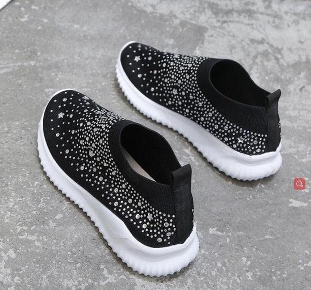 White Womens Crystal Sneakers Spring Autumn Casual Zipper Flat Shoes Non-slip Breathable Outdoor Espadrilles Breathable Mesh Simple Design Slip-On Shoes Women Mesh Casual Espadrilles Stevvex