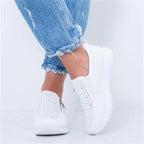 White Womens Crystal Sneakers Spring Autumn Casual Zipper Flat Shoes Non-slip Breathable Outdoor Espadrilles Breathable Mesh Simple Design Slip-On Shoes Women Mesh Casual Espadrilles Stevvex