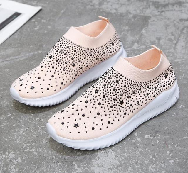 White Womens Crystal Sneakers Spring Autumn Casual Zipper Flat Shoes Non-slip Breathable Outdoor Espadrilles Breathable Mesh Simple Design Slip-On Shoes Women Mesh Casual Espadrilles Stevvex