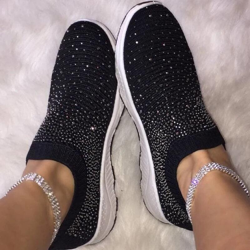 White Womens Crystal Sneakers Spring Autumn Casual Zipper Flat Shoes Non-slip Breathable Outdoor Espadrilles Breathable Mesh Simple Design Slip-On Shoes Women Mesh Casual Espadrilles Stevvex