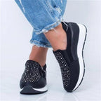 White Womens Crystal Sneakers Spring Autumn Casual Zipper Flat Shoes Non-slip Breathable Outdoor Espadrilles Breathable Mesh Simple Design Slip-On Shoes Women Mesh Casual Espadrilles Stevvex