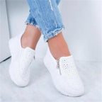 White Womens Crystal Sneakers Spring Autumn Casual Zipper Flat Shoes Non-slip Breathable Outdoor Espadrilles Breathable Mesh Simple Design Slip-On Shoes Women Mesh Casual Espadrilles Stevvex