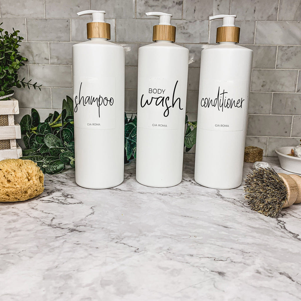 32oz White Plastic Refillable Dispenser Bottles - Reusable Soap Lotion Pump BandsCo Straps