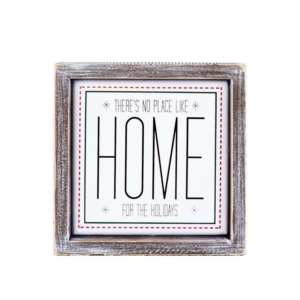 Holiday Home Wall Sign 7 Inch Framed Wood Metal Accent No Place Like Home For The Holidays BandsCo Straps